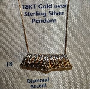 Vintage 18kt Gold On 925 Sterling Silver 18" Chain & Pendant With Diamond Accent